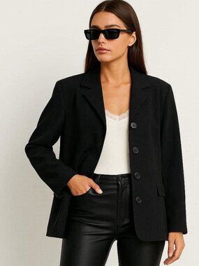 Rena Rowan Petite 14P Wool Blend Matte Black Tailored Suit Blazer Jacket Lined